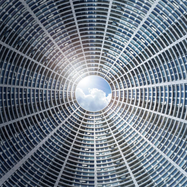 istock Composition, courtyard of a skyscraper with satellite dishes 1332311935