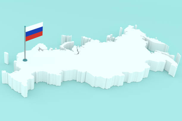 Map of Russia with a national flag in place of the capital. 3D illustration