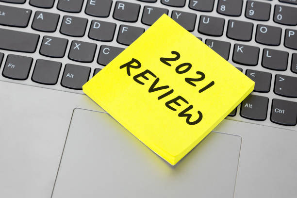 2021 Review on Adhesive Note stock photo