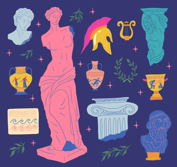 istock Cartoon Color Various Antique Statues Icons Set. Vector 1332317754
