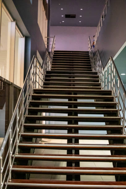 istock modern architectural staircase. colorful ceiling and minimal design interior architecture. 1332318819