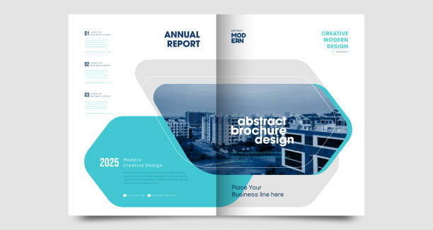 annual report brochure flyer design template, leaflet presentation, book cover. layout in a4 size. - broşür stock illustrations