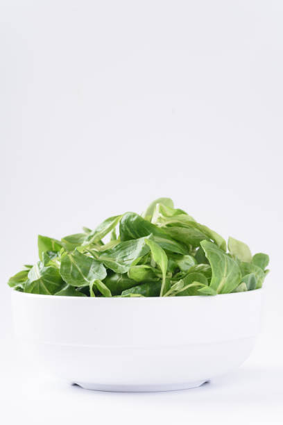 istock Fresh corn salad leaves on a white background. 1332320904