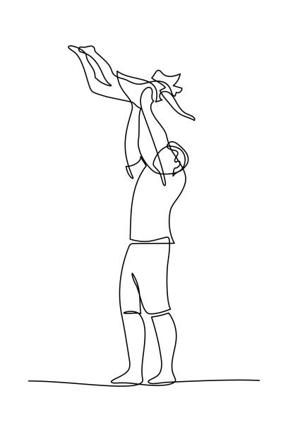Father playing with daughter Happy dad playing with daughter in continuous line art drawing style. Father holding his female child up in the air. Minimalist black linear sketch isolated on white background. Vector illustration daughter stock illustrations