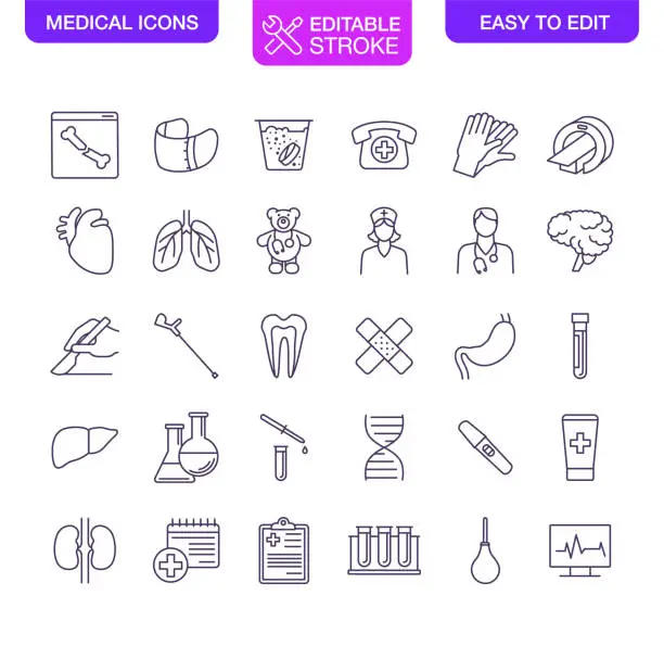 Vector illustration of Medical Icons Set Editable Stroke