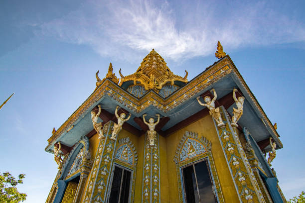Siem Reap, Cambodia - February 4, 2016: Buddha statue in the modern Theravada Buddhist monastery built near the historical Lolei temple