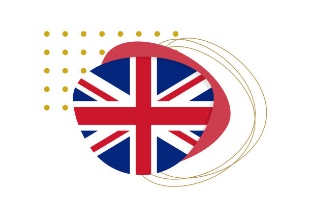 ilustrações, clipart, desenhos animados e ícones de ícone ou distintivo da bandeira do reino unido. reino unido, emblema nacional britânico com fundo abstrato e formas geométricas. ilustração vetorial. - flag british flag england push button