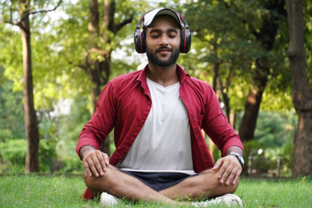 istock using headphone and pranayama for anxiety disorders 1332331175