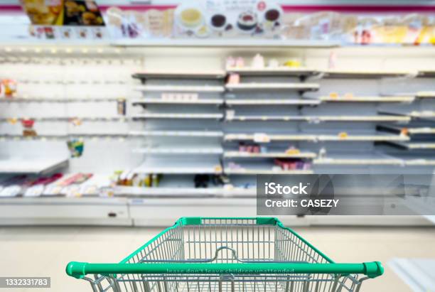 Empty Shelves In Supermarket Store Due To Novel Coronavirus Covid19 Outbreak Panic In Thailand Stock Photo - Download Image Now