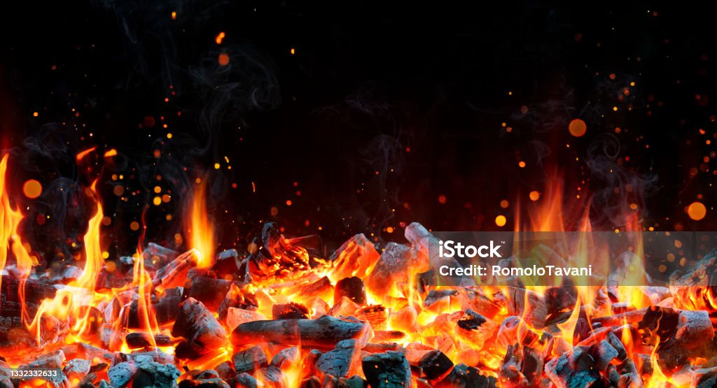 Charcoal for Barbecue Background With Flames Coal For Bbq grill Background With Fire Barbecue Grill Stock Photo