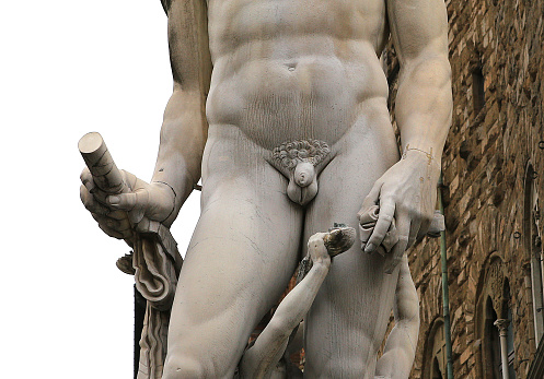 Florence, italy, october 27, 2015 : details of the statue of Neptune, by Bartolomeo Ammannati in piazza della signoria, 16th century