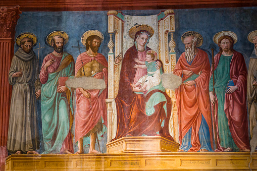 florence, italy, october 24, 2015 : mural frescoes by Paolo Schiavo in basilica San Miniato al monte, 15th century