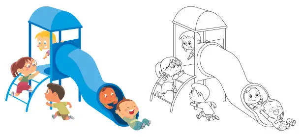 Vector illustration of Children Having fun in the Playground