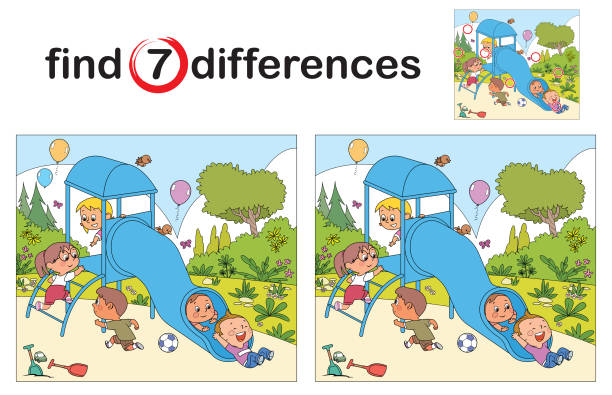 Find differences, Kids playing together outside on the playground Vector find differences, Kids playing together outside on the playground girl climbing ladder stock illustrations