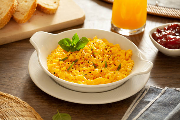 istock Plate of organic scrambled eggs for breakfast 1332340515