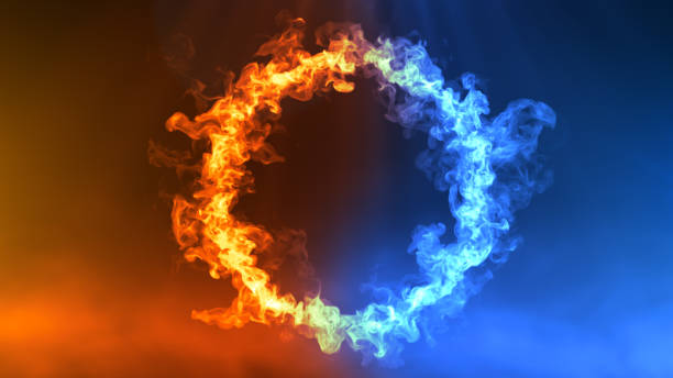istock Fire and Ice Concept Design with spark. 3d illustration. 1332346362