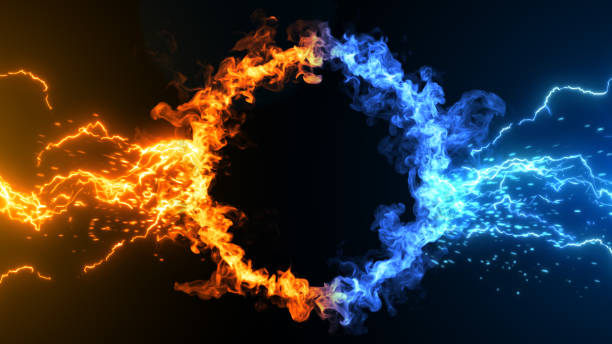 istock Fire and Ice Concept Design with spark. 3d illustration. 1332346364