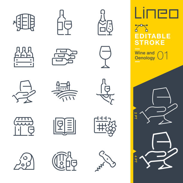 Lineo Editable Stroke - Wine and Oenology line icons Vector Icons - Adjust stroke weight - Expand to any size - Change to any colour wine stock illustrations