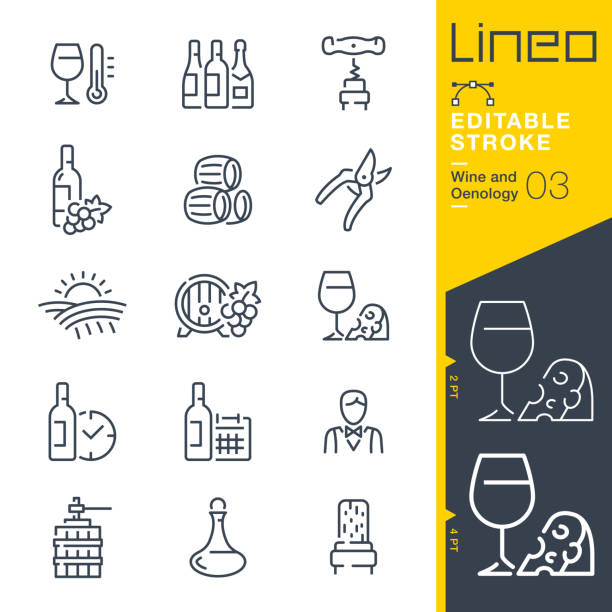 lineo editable stroke - wein- und önologie-liniensymbole - winemaking stock-grafiken, -clipart, -cartoons und -symbole