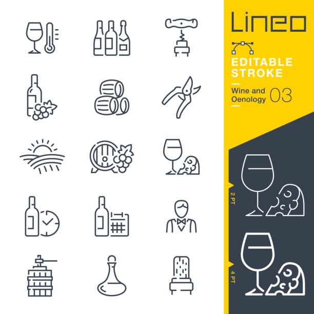 illustrazioni stock, clip art, cartoni animati e icone di tendenza di lineo editable stroke - icone della linea vino ed enologia - decanter