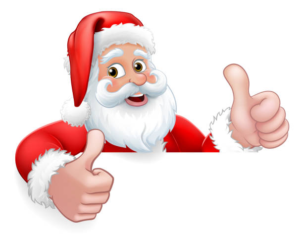 ilustraciones, imágenes clip art, dibujos animados e iconos de stock de santa claus navidad asomando pulgares arriba de dibujos animados - santa claus christmas pointing frame