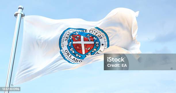 Oklahoma City Flag Waving 4k Stock Photo - Download Image Now - Oklahoma City, Abstract, Blue