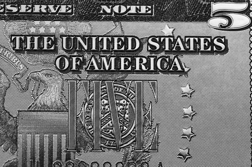 fragment of 5 dollar bill for design purpose