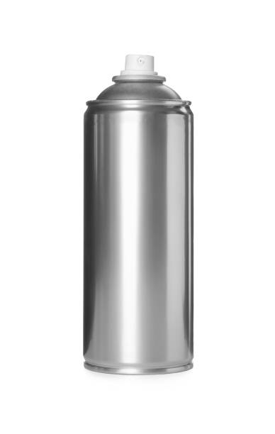 istock Can of silver spray paint isolated on white. Graffiti supply 1332364581