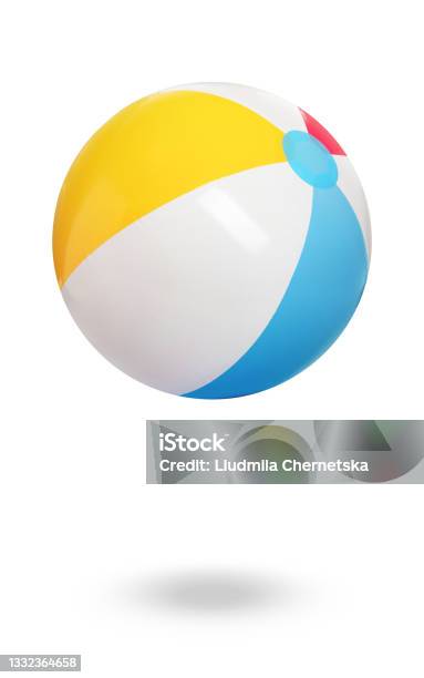 Inflatable Colorful Beach Ball On White Background Stock Photo - Download Image Now - Beach Ball, Yellow, Blue