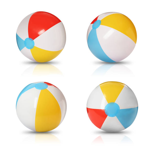 istock Set with colorful inflatable beach balls on white background 1332364709