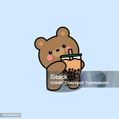 istock Cute bear with bubble tea cartoon, vector illustration 1332365402
