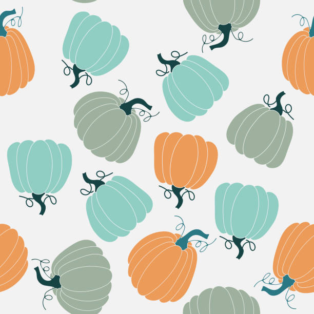 illustrazioni stock, clip art, cartoni animati e icone di tendenza di motivo senza cuciture con zucche il giorno del ringraziamento o dell'autunno, sfondo di halloween. illustrazione piatta vettoriale. - seamless simplicity pattern illustration and painting