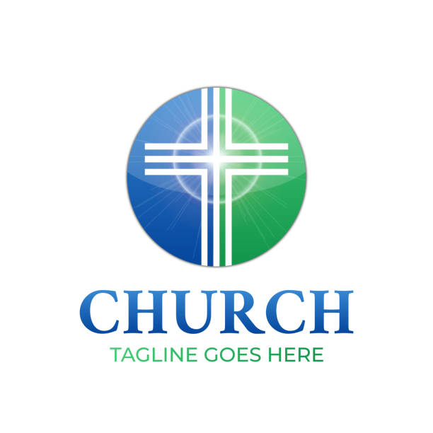 十字架と光を使ったクリスチャン教会ラウンドロゴデザイン - cini点のイラスト素材／クリップアート素材／マンガ素材／アイコン素材
