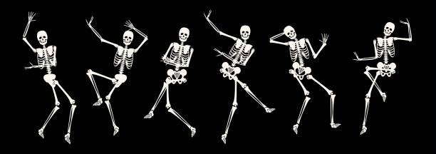 comic-tanzskelett für party- oder urlaubsdesign - menschliches skelett stock-grafiken, -clipart, -cartoons und -symbole