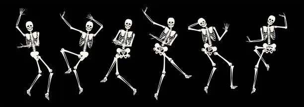 Vector illustration of Comic dancing skeleton for party or holiday design