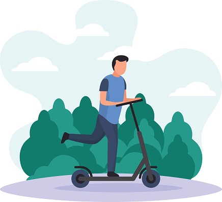 Man Driving On Electric Scooter In The City Concept, Riding in the Park Vector Icon Design, Weekly holidays Activity Symbol, Week Rest Days Sign, Lazy weekends people Stock illustration