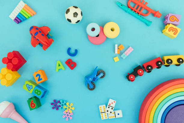 istock Background with different wooden and plastic kids toys 1332371326