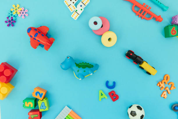 istock Background with different wooden and plastic kids toys 1332371334