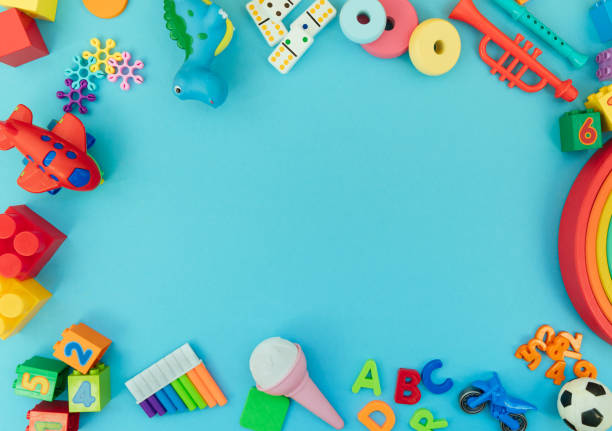 istock Background with different wooden and plastic kids toys 1332371348