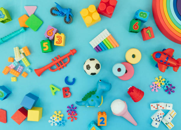 istock Background with different wooden and plastic kids toys with copy space 1332371372
