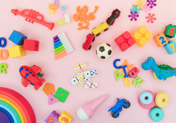 istock Background with different wooden and plastic kids toys with copy space 1332371381