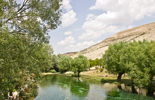 Gökpınar lake view from sivas gürün. People visit the lake for resting, picnic and enjoying, there are many people that some of on the pedalos and some of near the lake. Gürün is located near sivas and malatya city.