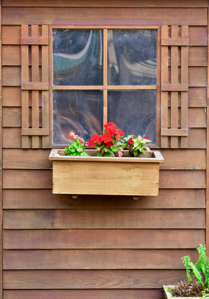 istock Outdoor backyard shed storage decor for pretty landscape setting 1332377373