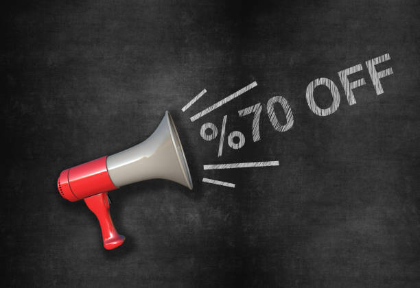 istock 70 percent sign and megaphone on Blackboard 1332380605