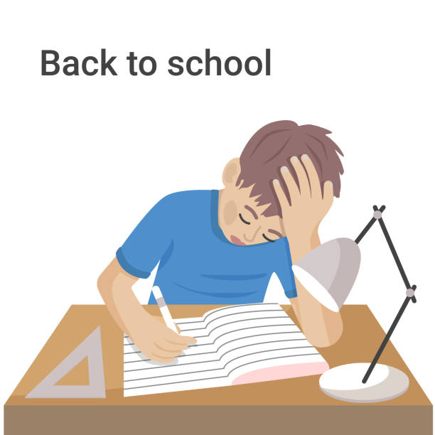 A boy learn on the desk isolated vector illustration. A boy learn on the desk isolated vector illustration no more homework stock illustrations