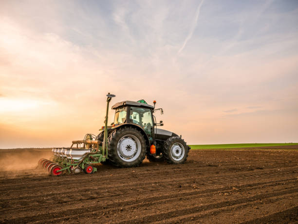 istock Farmer seeding, sowing crops at field. 1332385170