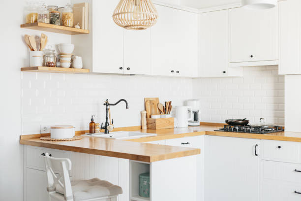 Eco friendly kitchen, zero waste home concept stock photo
