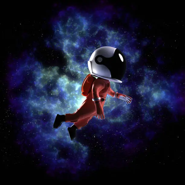 Photo of Cartoon Astronaut or Cosmonaut in Outer Space for Exploration with Star Field at Background