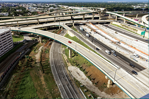 Merging Highways are under construction  in Orlando, Florida as part of a transportation infrastructure project