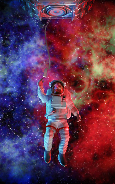 istock Astronaut or Cosmonaut in Outer Space for Exploration with A Fantasy Space Background and a Portal Door 1332387003